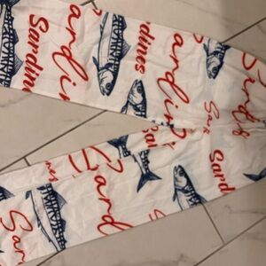 SHEIN White Pants with Red and Blue Fish Design